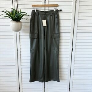 New Elan Faux‎ Vegan Leather Olive Green Cargo Pants Straight Leg Size L